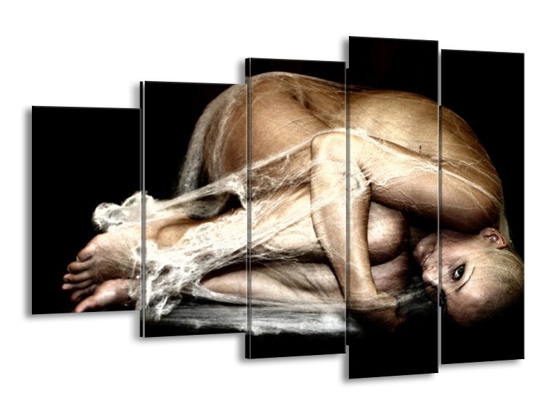 Glas schilderij Mensen | Bruin, Zwart, Crème | 150x100cm 5Luik