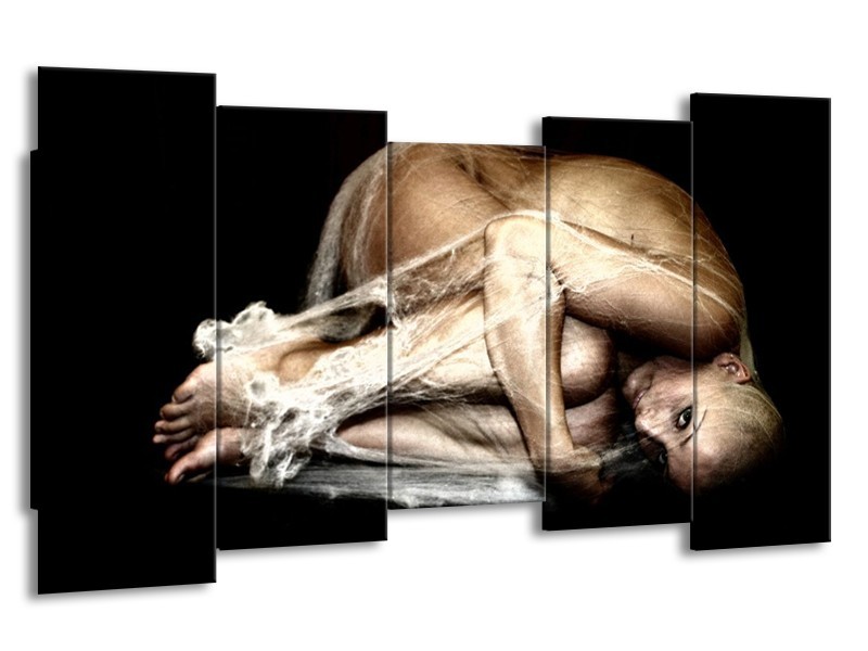 Glas schilderij Mensen | Bruin, Zwart, Crème | 150x80cm 5Luik