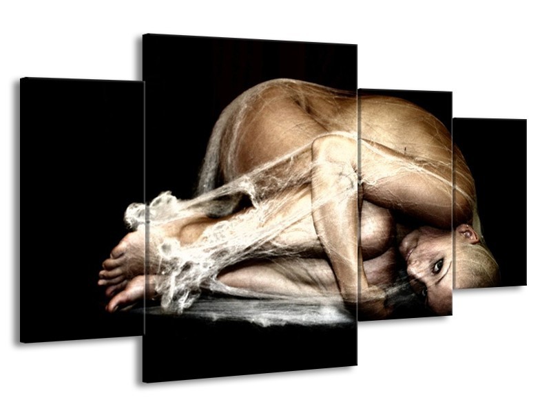 Glas schilderij Mensen | Bruin, Zwart, Crème | 160x90cm 4Luik