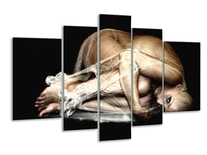 Canvas schilderij Mensen | Bruin, Zwart, Crème | 170x100cm 5Luik