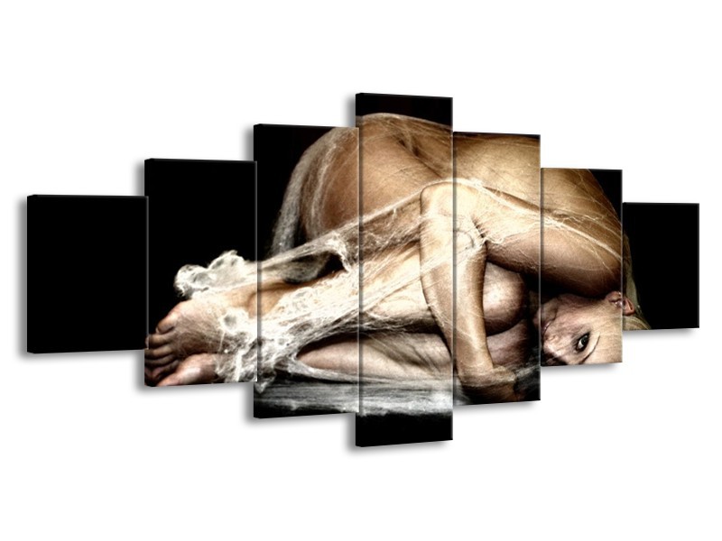 Canvas schilderij Mensen | Bruin, Zwart, Crème | 210x100cm 7Luik