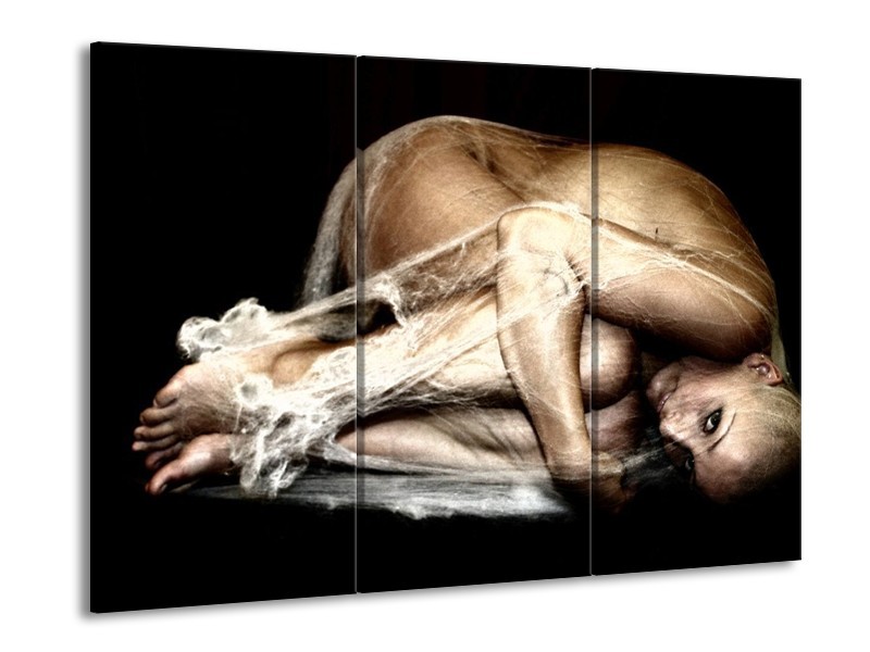 Glas schilderij Mensen | Bruin, Zwart, Crème | 90x60cm 3Luik