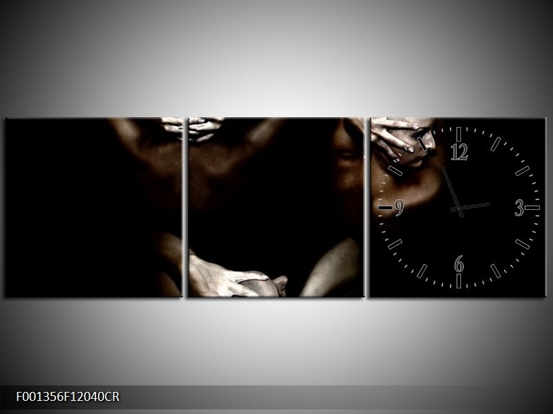 Klok schilderij Kunst | Zwart, Crème, Grijs | 120x40cm 3Luik