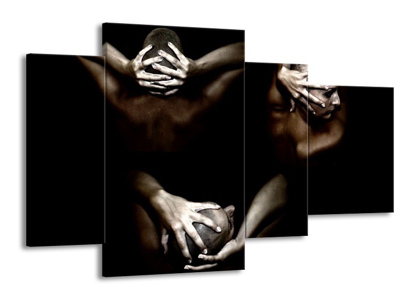 Canvas schilderij Kunst | Zwart, Crème, Grijs | 120x75cm 4Luik
