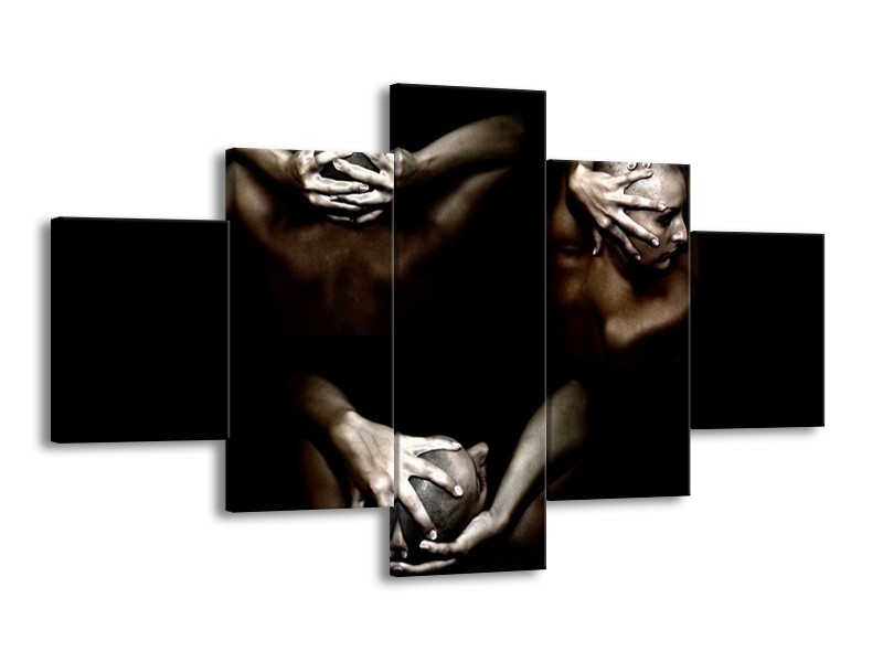 Canvas schilderij Kunst | Zwart, Crème, Grijs | 125x70cm 5Luik