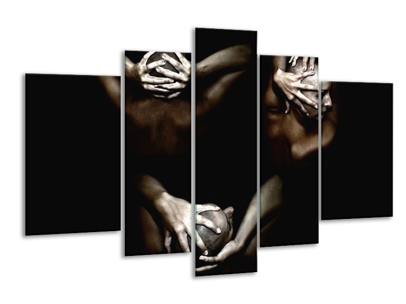 Canvas schilderij Kunst | Zwart, Crème, Grijs | 170x100cm 5Luik