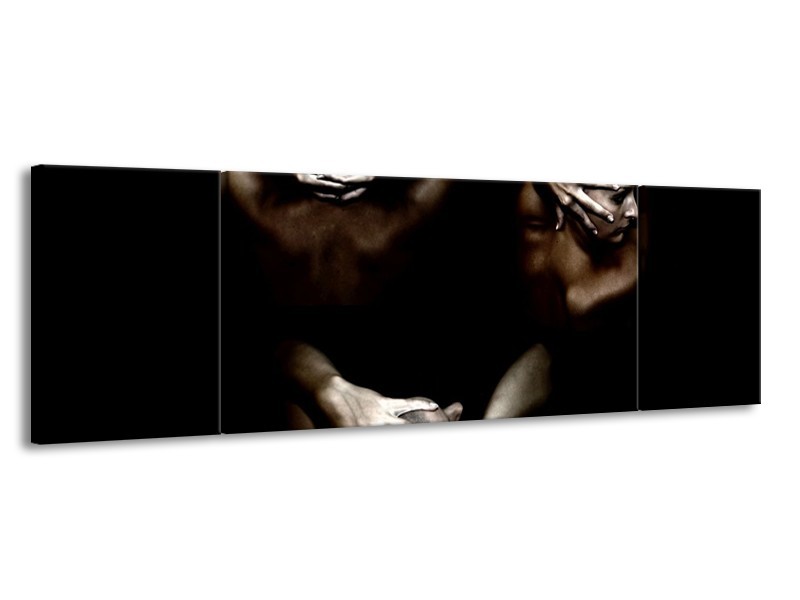 Canvas schilderij Kunst | Zwart, Crème, Grijs | 170x50cm 3Luik