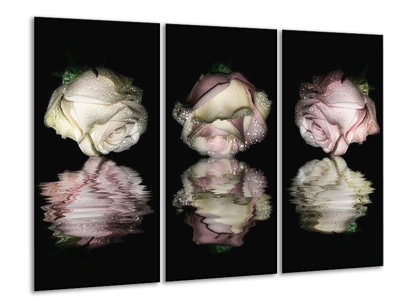 Canvas schilderij Roos | Wit, Grijs, Zwart | 120x80cm 3Luik
