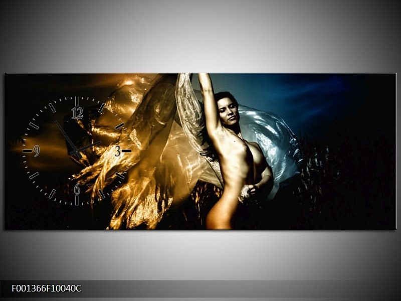 Klok schilderij Vrouw | Geel, Blauw, Zwart | 100x40cm 1Luik