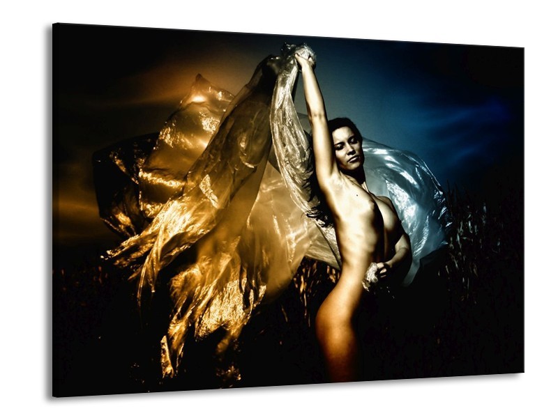 Canvas schilderij Vrouw | Geel, Blauw, Zwart | 100x70cm 1Luik