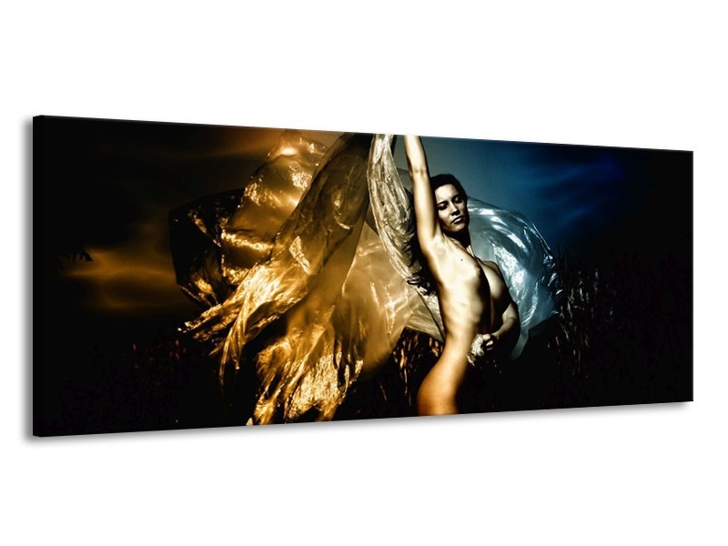 Canvas schilderij Vrouw | Geel, Blauw, Zwart | 145x58cm 1Luik