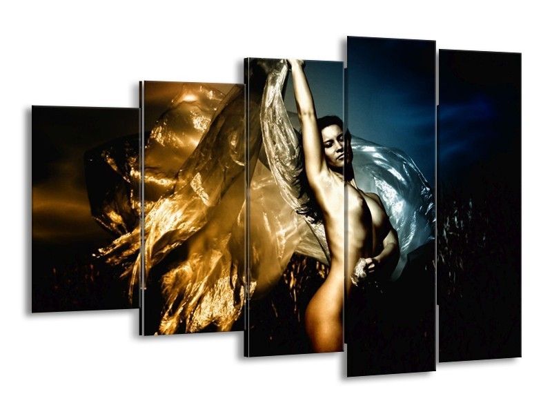 Glas schilderij Vrouw | Geel, Blauw, Zwart | 150x100cm 5Luik