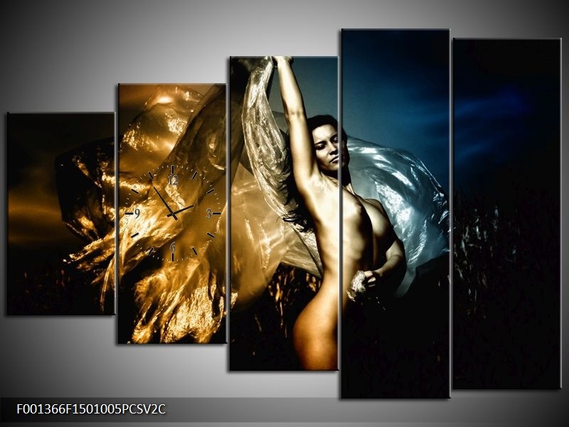 Klok schilderij Vrouw | Geel, Blauw, Zwart | 150x100cm 5Luik