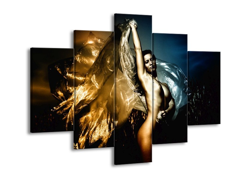 Canvas schilderij Vrouw | Geel, Blauw, Zwart | 150x105cm 5Luik