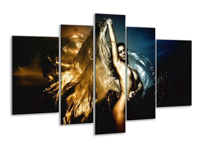 Canvas schilderij Vrouw | Geel, Blauw, Zwart | 170x100cm 5Luik