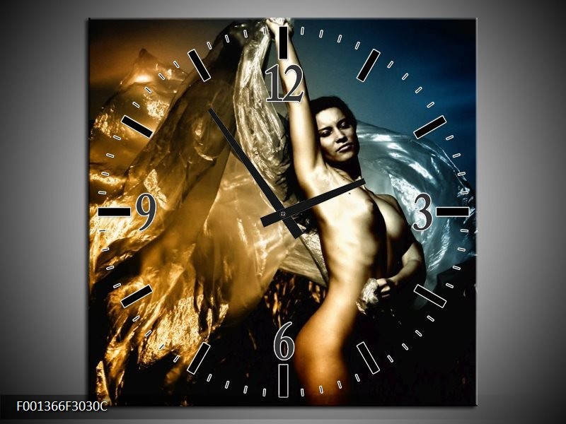 Klok schilderij Vrouw | Geel, Blauw, Zwart | 30x30cm 1Luik