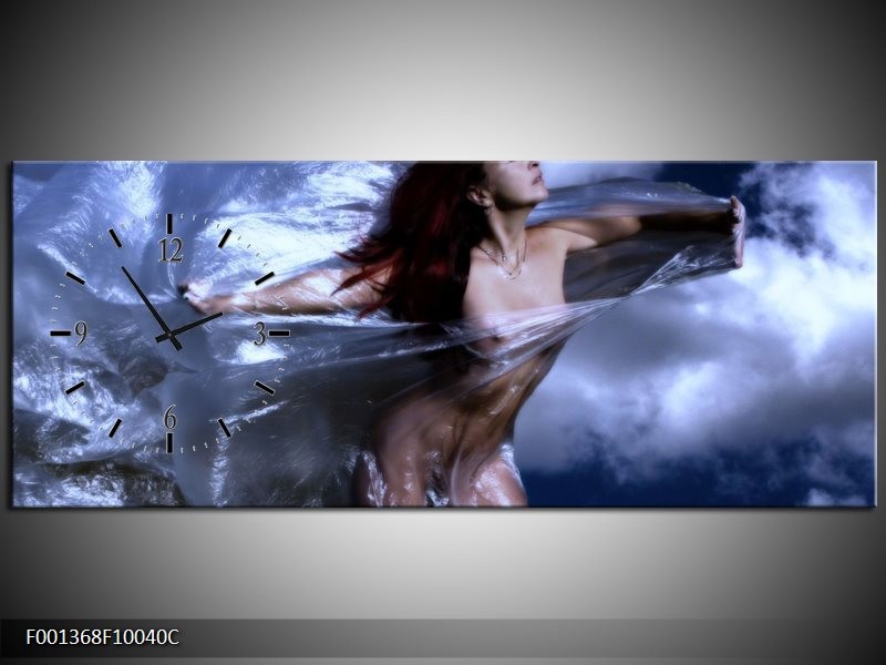 Klok schilderij Vrouw | Geel, Blauw, Zwart | 100x40cm 1Luik