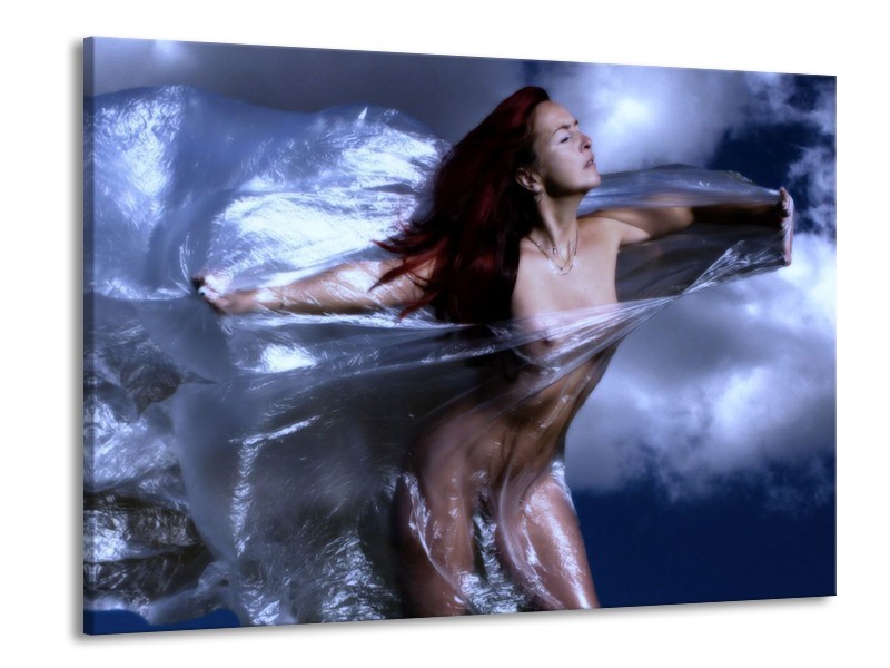 Canvas schilderij Vrouw | Geel, Blauw, Zwart | 100x70cm 1Luik