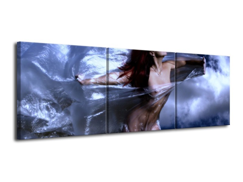 Canvas schilderij Vrouw | Geel, Blauw, Zwart | 120x40cm 3Luik