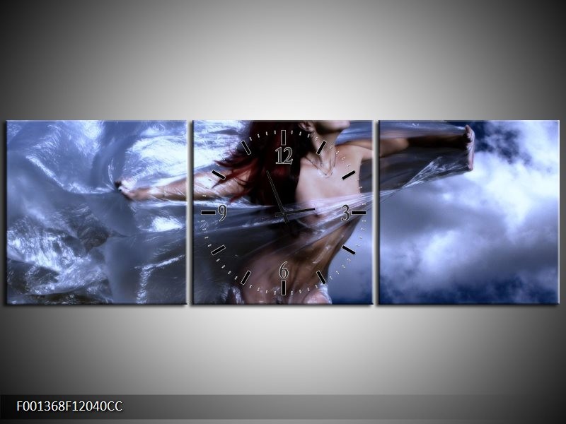 Klok schilderij Vrouw | Geel, Blauw, Zwart | 120x40cm 3Luik