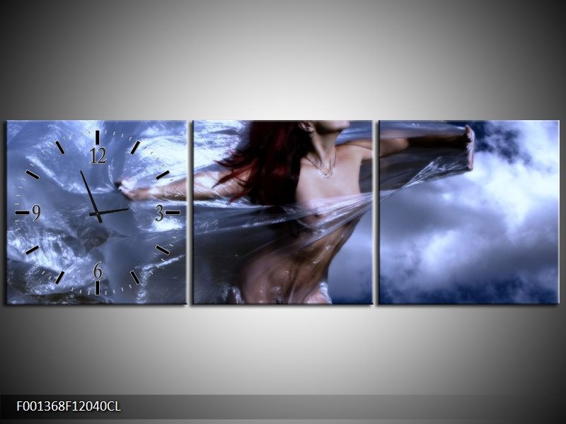 Klok schilderij Vrouw | Geel, Blauw, Zwart | 120x40cm 3Luik