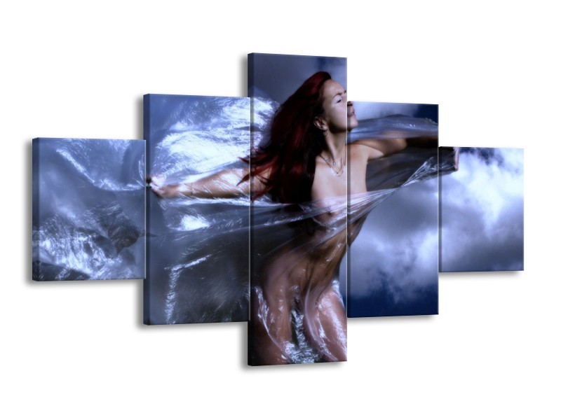 Canvas schilderij Vrouw | Geel, Blauw, Zwart | 125x70cm 5Luik