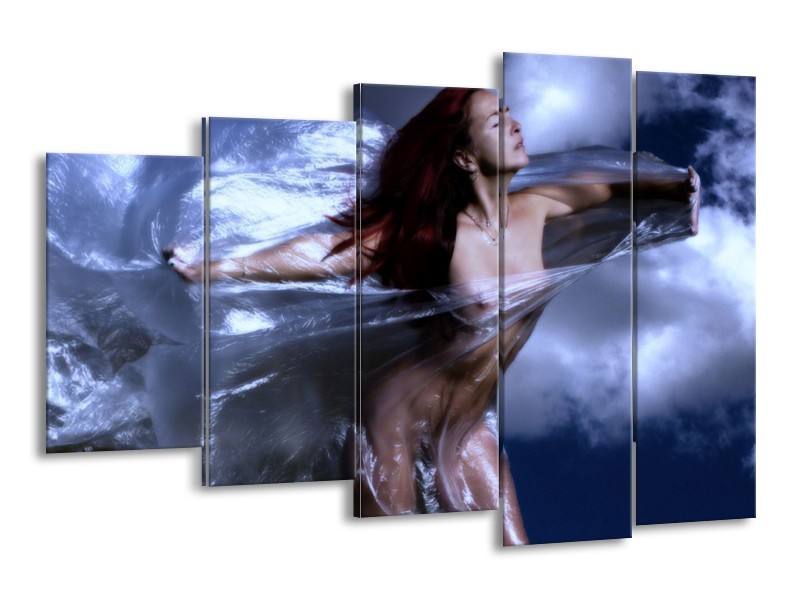Canvas schilderij Vrouw | Geel, Blauw, Zwart | 150x100cm 5Luik
