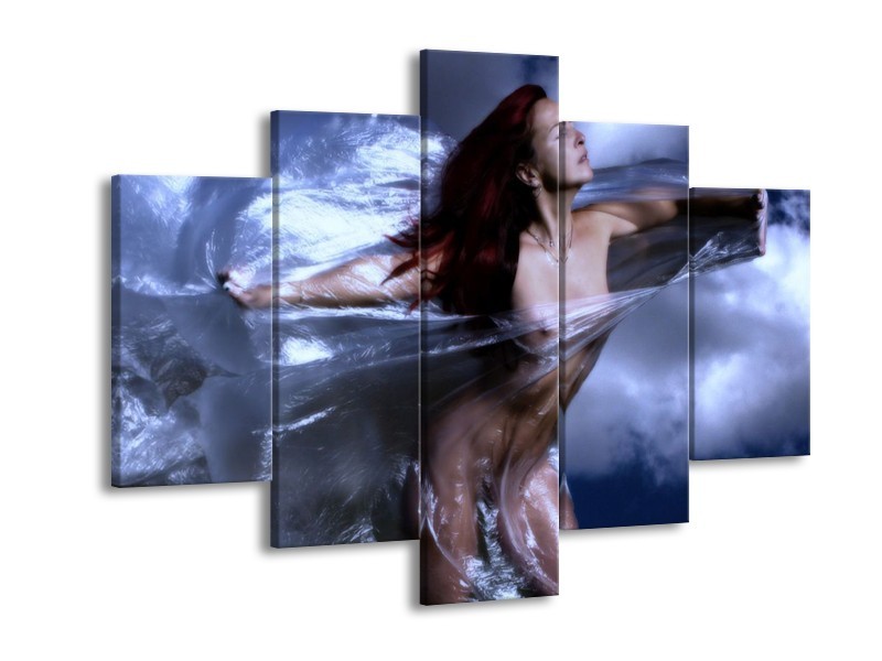 Canvas schilderij Vrouw | Geel, Blauw, Zwart | 150x105cm 5Luik