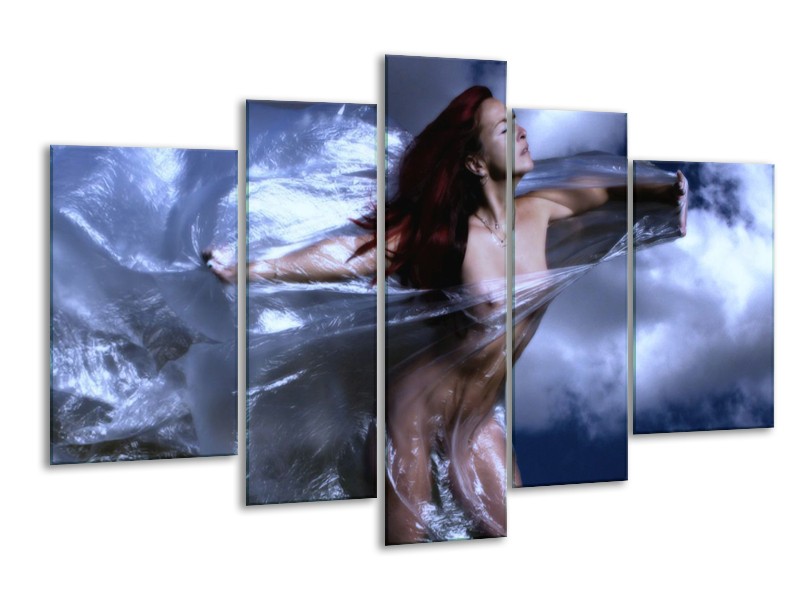 Glas schilderij Vrouw | Geel, Blauw, Zwart | 170x100cm 5Luik