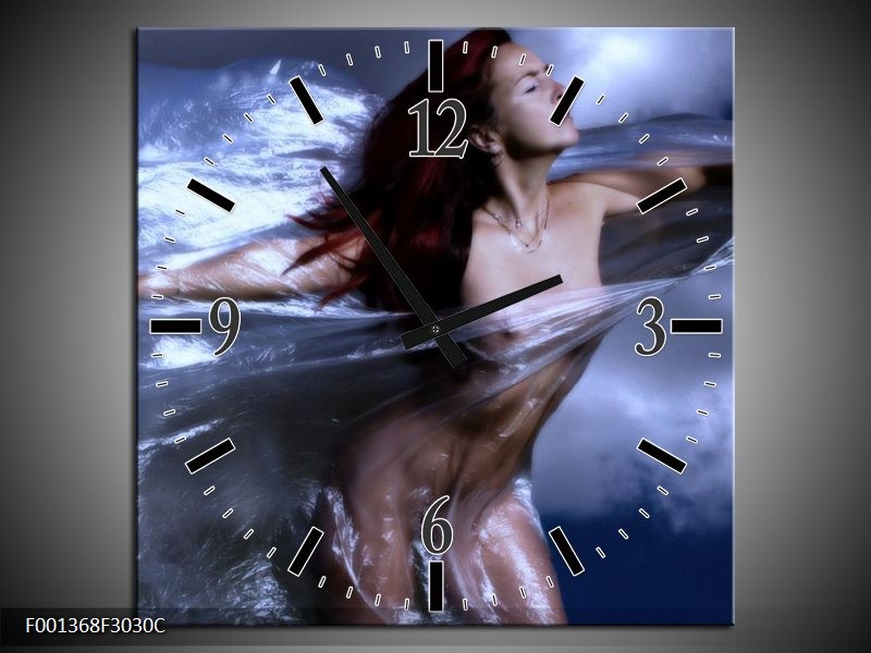 Klok schilderij Vrouw | Geel, Blauw, Zwart | 30x30cm 1Luik