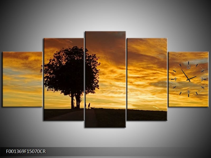 Klok schilderij Natuur | Geel, Zwart, Oranje | 150x70cm 5Luik