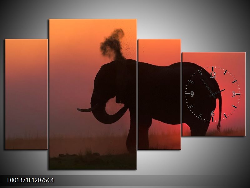 Klok schilderij Olifant | Rood, Zwart, Bruin | 120x75cm 4Luik
