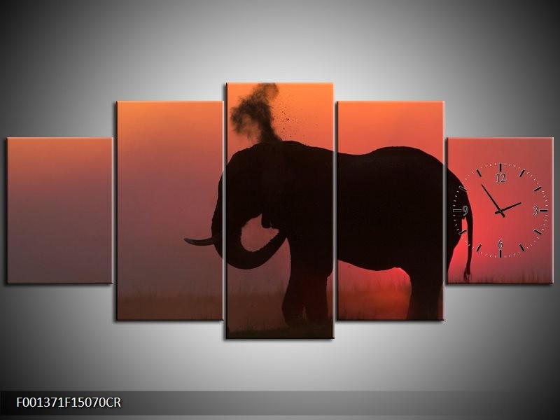 Klok schilderij Olifant | Rood, Zwart, Bruin | 150x70cm 5Luik