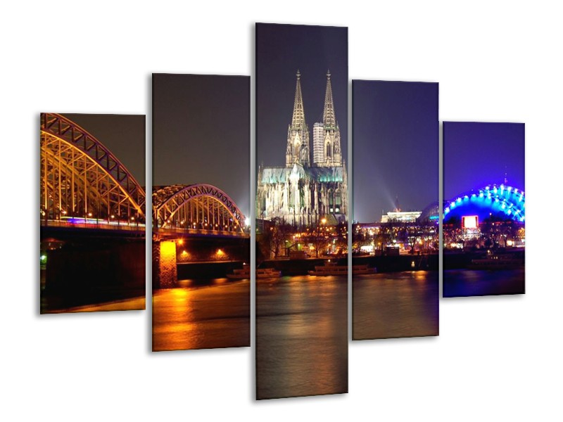 Glas schilderij Brug | Wit, Goud, Blauw | 100x70cm 5Luik