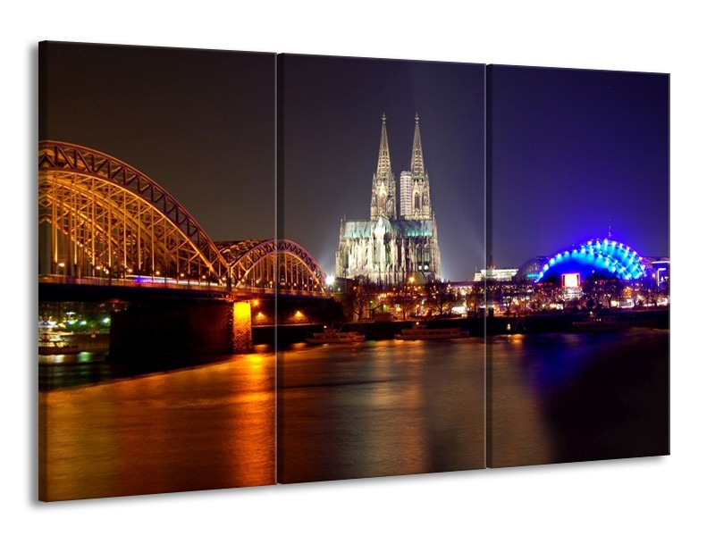 Glas schilderij Brug | Wit, Goud, Blauw | 165x100cm 3Luik