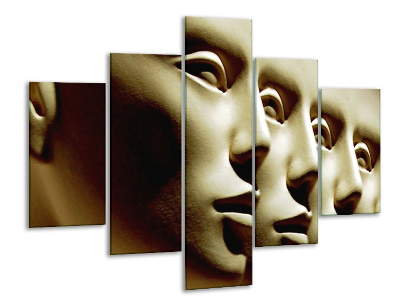 Canvas schilderij Gezichten | Wit, Bruin, Zwart | 100x70cm 5Luik