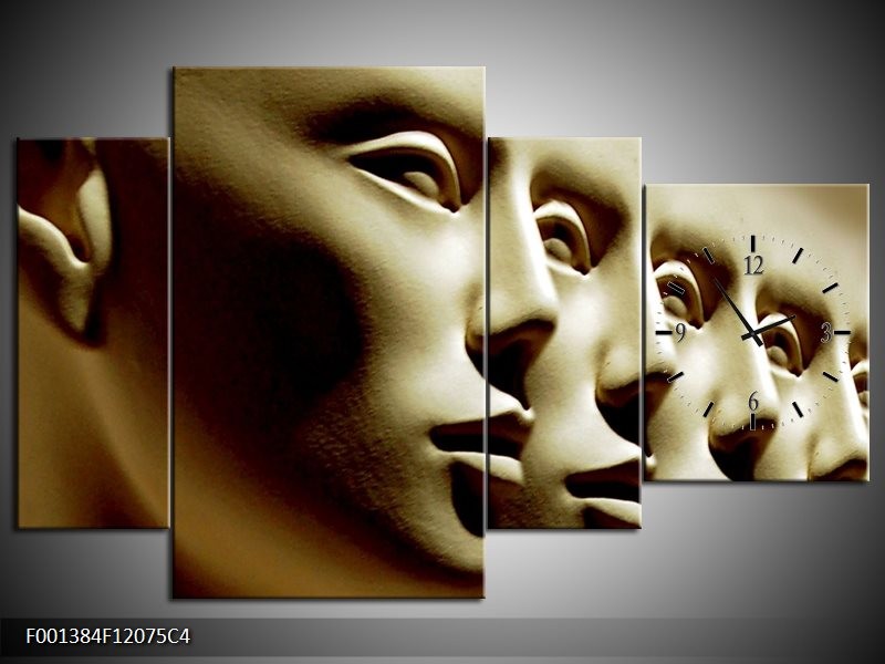 Klok schilderij Gezichten | Wit, Bruin, Zwart | 120x75cm 4Luik