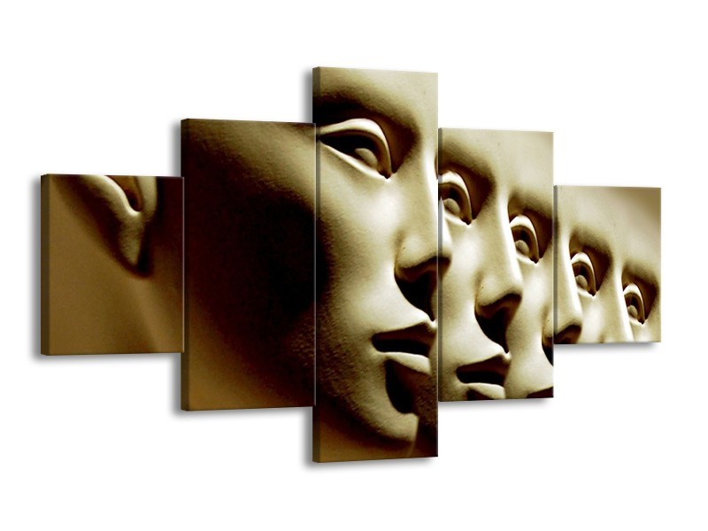 Canvas schilderij Gezichten | Wit, Bruin, Zwart | 125x70cm 5Luik