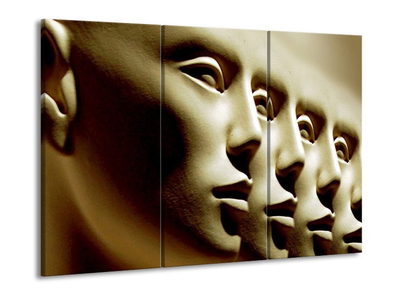 Canvas schilderij Gezichten | Wit, Bruin, Zwart | 90x60cm 3Luik