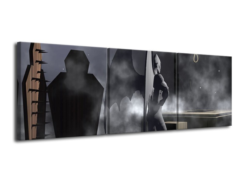 Glas schilderij Abstract | Grijs, Zwart | 120x40cm 3Luik