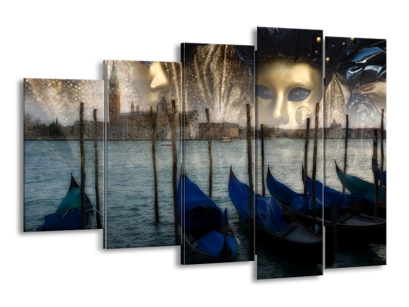 Canvas schilderij Venetie | Grijs, Goud, Blauw | 150x100cm 5Luik