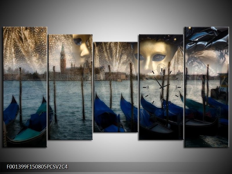 Klok schilderij Venetie | Grijs, Goud, Blauw | 150x80cm 5Luik