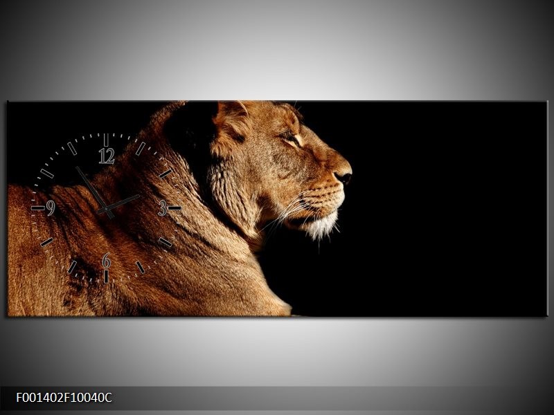 Klok schilderij Leeuw | Bruin, Zwart | 100x40cm 1Luik