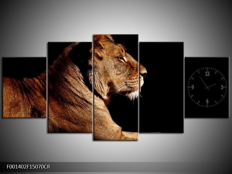 Klok schilderij Leeuw | Bruin, Zwart | 150x70cm 5Luik