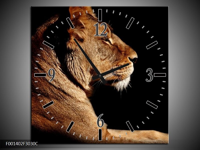 Klok schilderij Leeuw | Bruin, Zwart | 30x30cm 1Luik