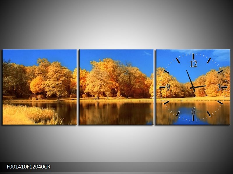 Klok schilderij Natuur | Blauw, Bruin, Oranje | 120x40cm 3Luik