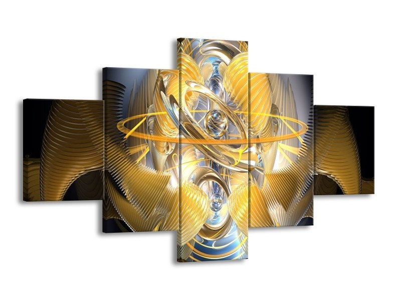 Glas schilderij Abstract | Geel, Zilver, Grijs | 125x70cm 5Luik