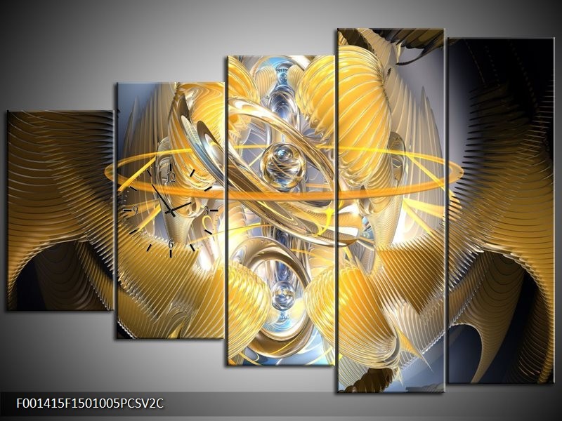 Klok schilderij Abstract | Geel, Zilver, Grijs | 150x100cm 5Luik