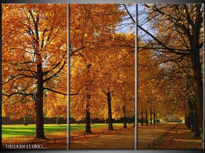 Klok schilderij Bomen | Geel, Oranje | 111x80cm 3Luik