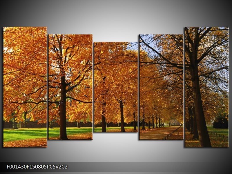 Klok schilderij Bomen | Geel, Oranje | 150x80cm 5Luik